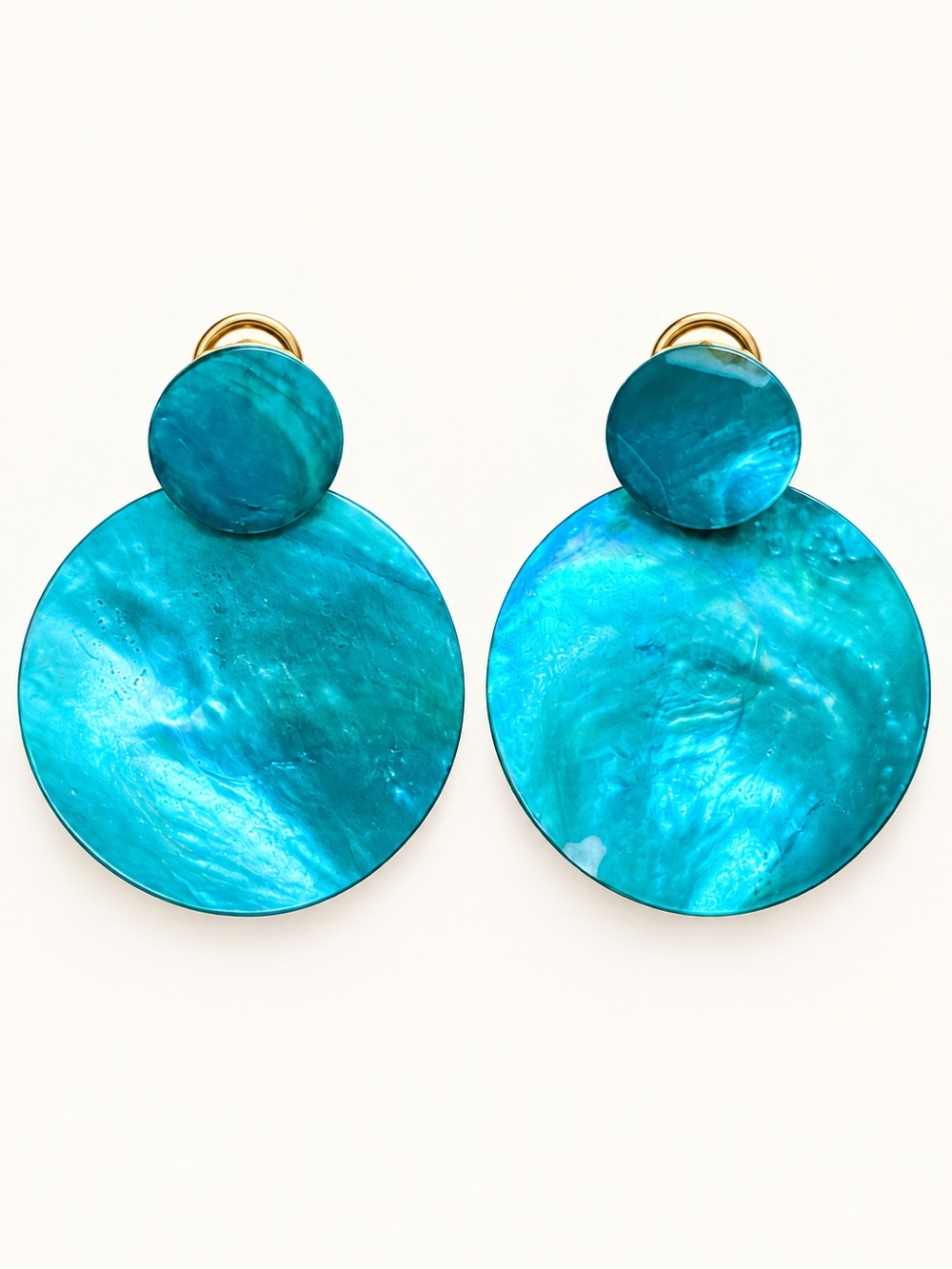 Teal Mother of Pearl Disc Drop Earrings